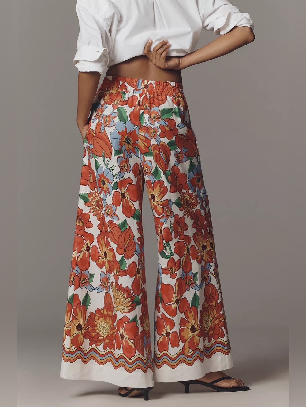 FARM Rio x Anthropologie Linen Blend Wide Leg Floral Pants Size XL NWT - Picture 4 of 6